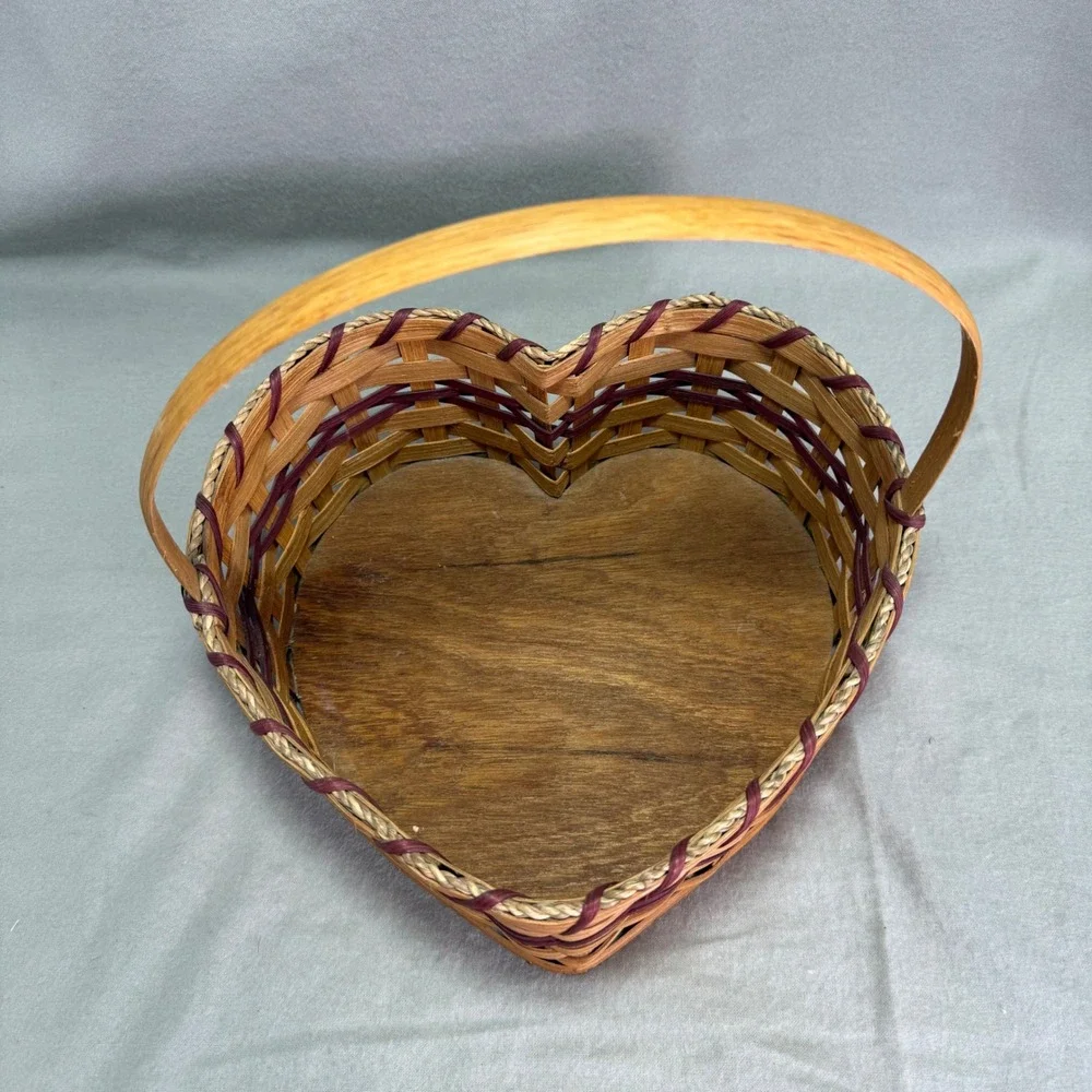 Amish Woven Heart Basket Signed John P. Hershberger Vintage Cottagecore Decor